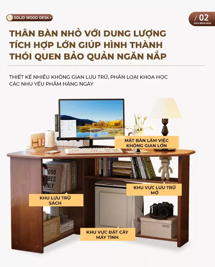 thiết kế tích hợp đa năng của Bàn góc gỗ tự nhiên thiết kế tối ưu không gian SD31