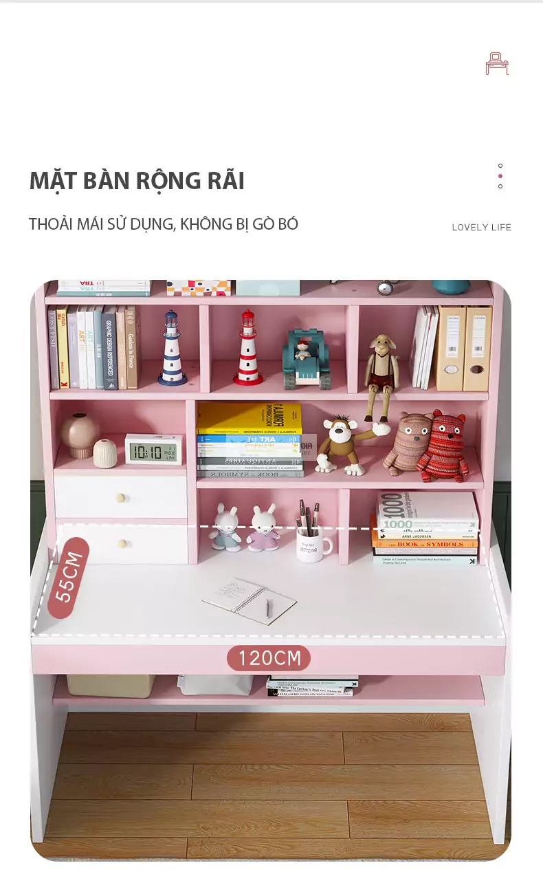 thiết kế mặt bàn rộng rãi của Bàn học chất liệu MDF cốt xanh chống ẩm cao cấp SD58
