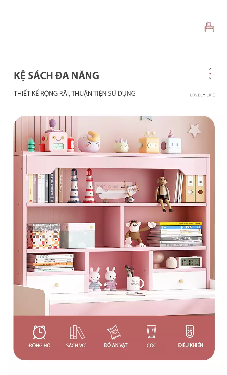 lưu trữ đa dạng với Bàn học chất liệu MDF cốt xanh chống ẩm cao cấp SD58