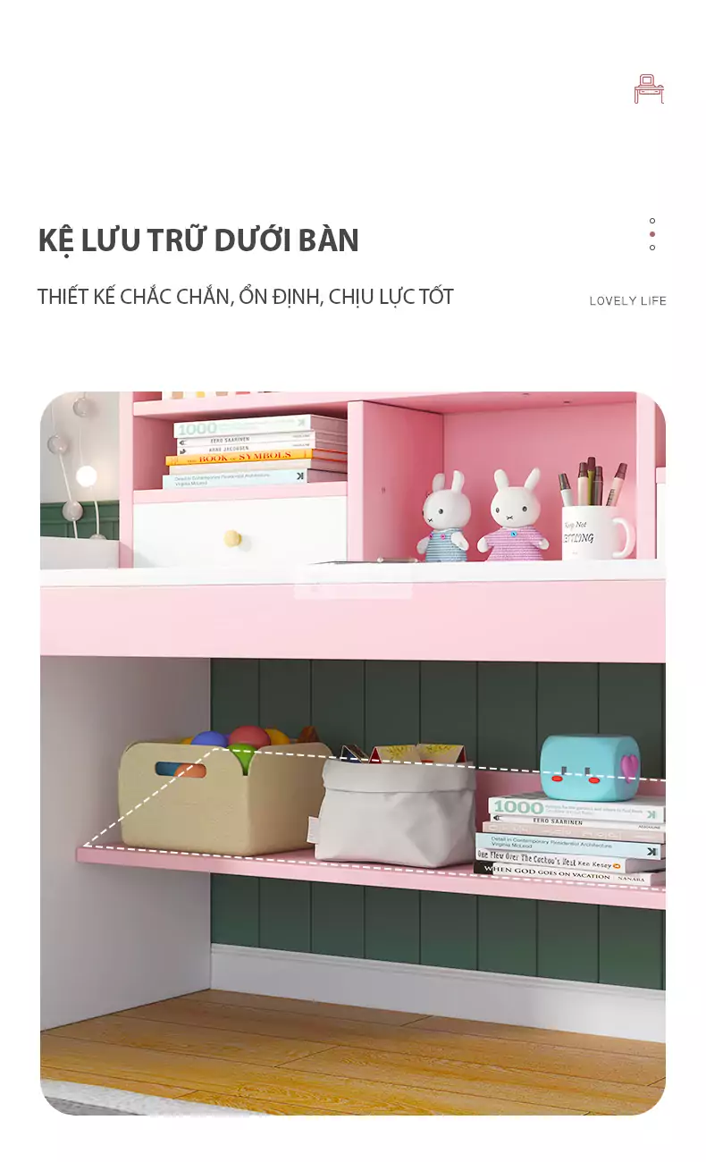 thiết kế kệ dưới gầm bàn tiện lợi của Bàn học chất liệu MDF cốt xanh chống ẩm cao cấp SD58