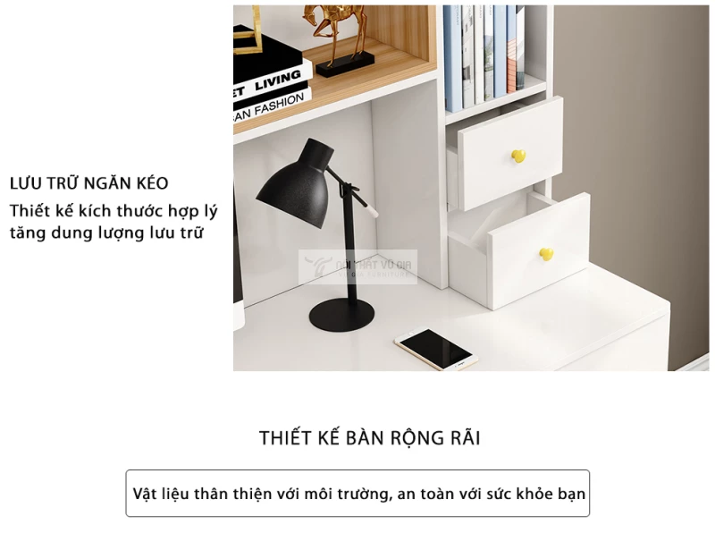 thiết kế lưu trữ ngăn kéo tiện lợi của Bàn học kết hợp giá sách đa lưu trữ SD134