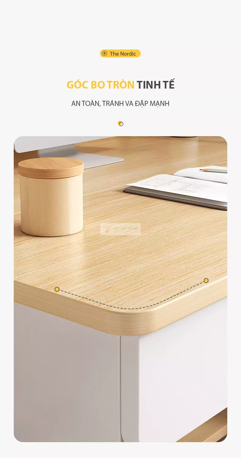 thiết kế bo góc bảo đảm an toàn của Bàn học kết hợp giá sách hiện đại SD63