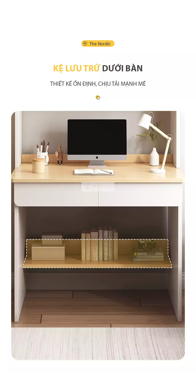 thiết kế kệ sách gầm bàn tiện lợi của Bàn học kết hợp giá sách hiện đại SD63