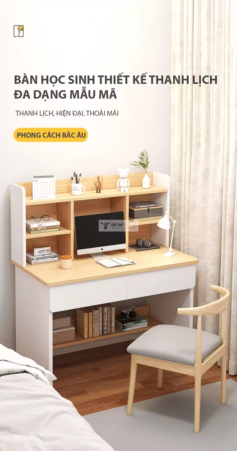 Bàn học kết hợp giá sách hiện đại SD63