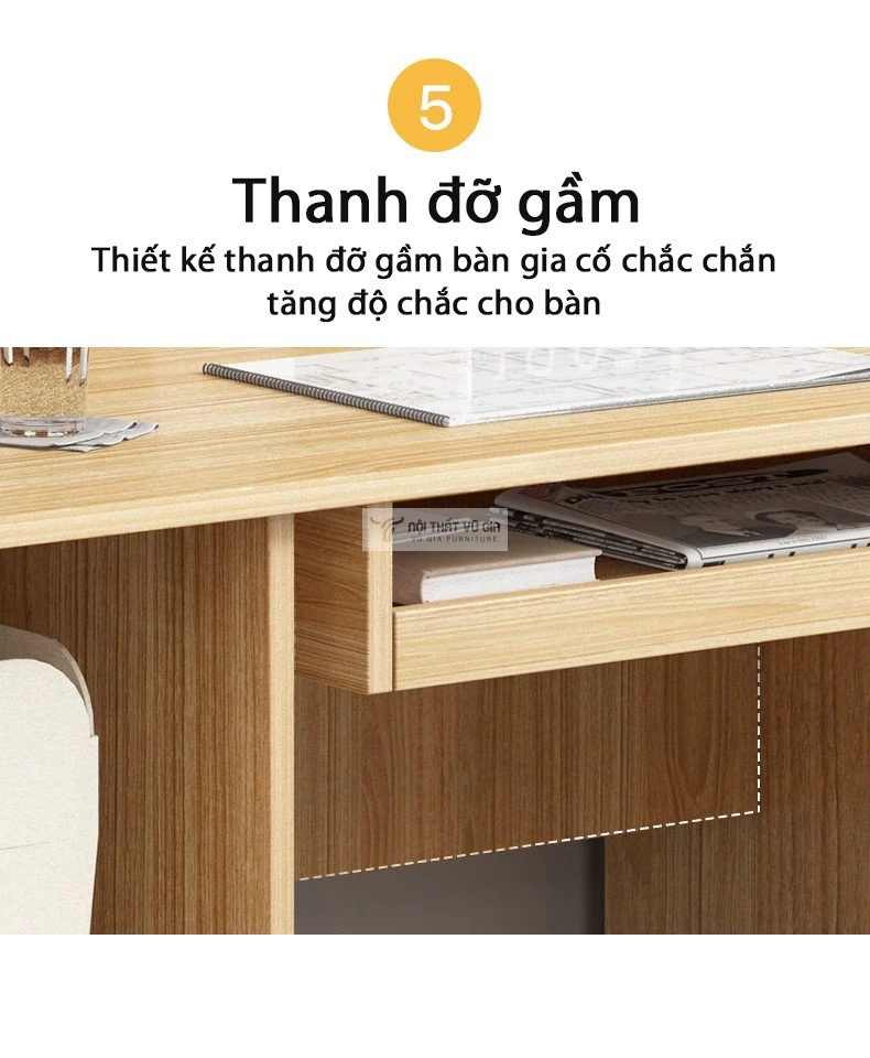 thiết kế thanh đỡ gầm chắc chắn của Bàn học kết hợp giá sách thiết kế tối ưu SD136