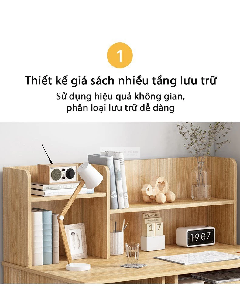 thiết kế giá sách nhiều tầng của Bàn học kết hợp giá sách thiết kế tối ưu SD136