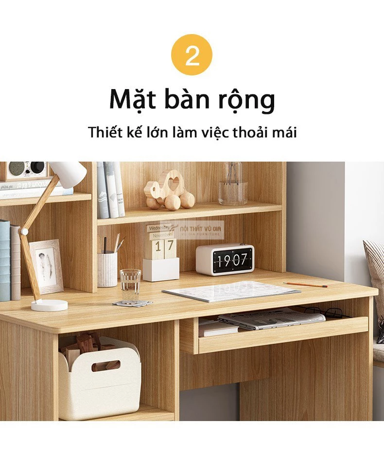 thiết kế mặt bàn rộng rãi của Bàn học kết hợp giá sách thiết kế tối ưu SD136