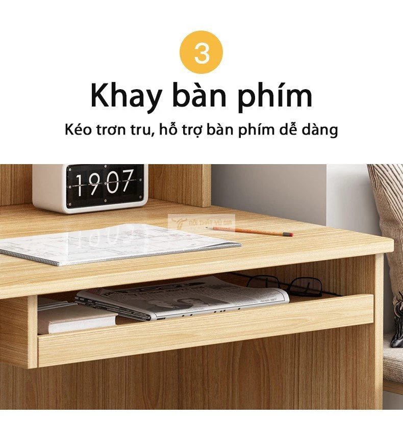 thiết kế khay bàn phím tiện lợi của Bàn học kết hợp giá sách thiết kế tối ưu SD136