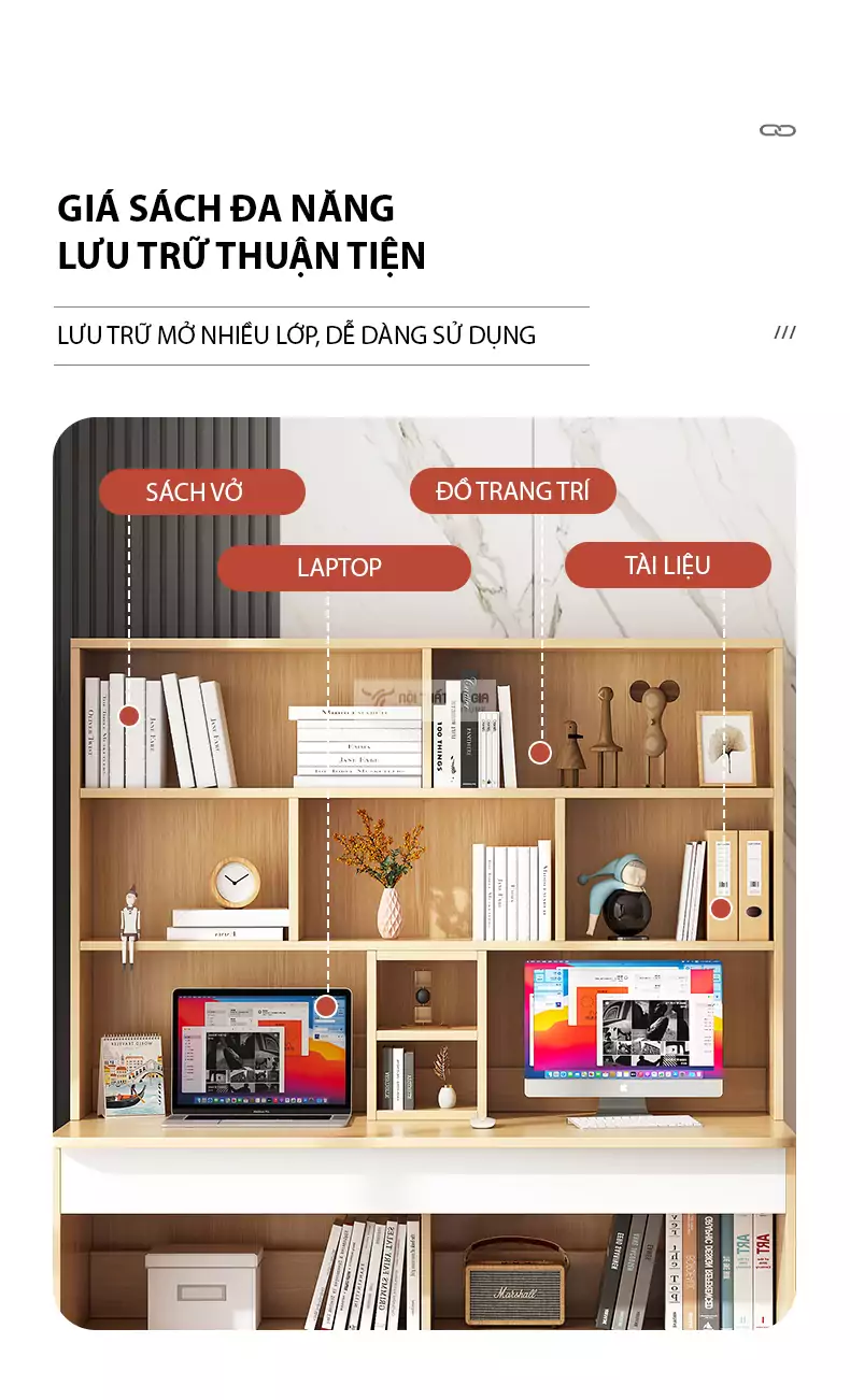 Bàn học kết hợp kệ sách đa lưu trữ SD56 trang bị giá sách đa lưu trữ