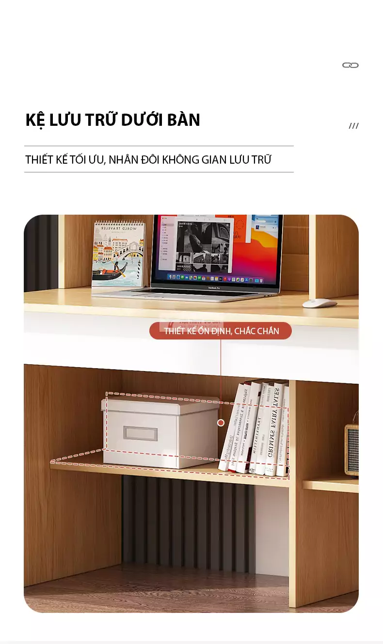 thiết kế kệ dưới gầm tiện lợi của Bàn học kết hợp kệ sách đa lưu trữ SD56