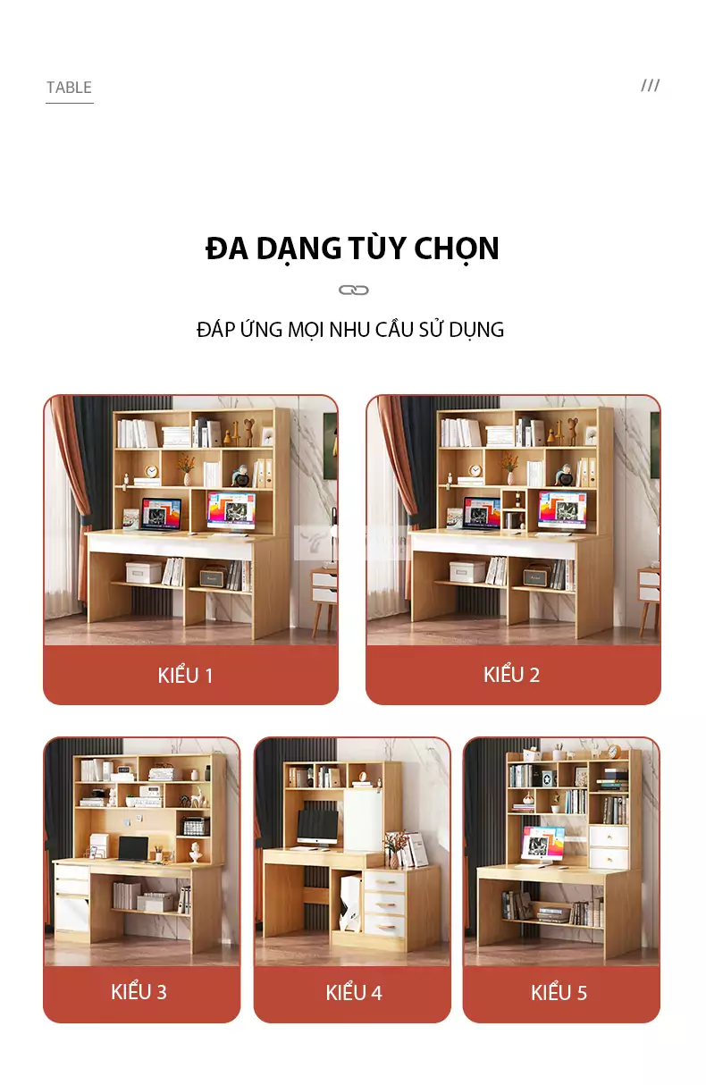 tùy chọn kiểu dáng của Bàn học kết hợp kệ sách đa lưu trữ SD56
