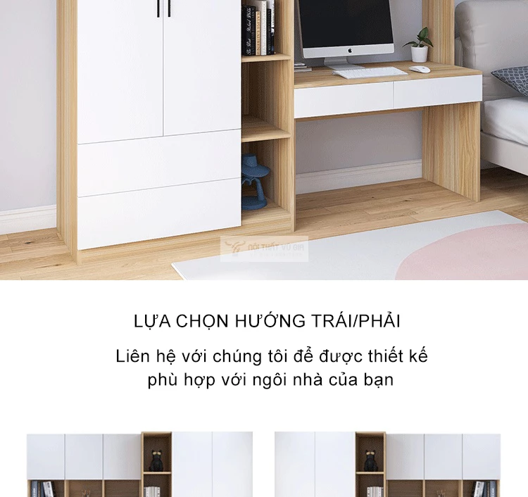 thiết kế tùy chỉnh đa dạng của Bàn học kết hợp tủ quần áo SD124