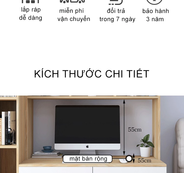 thiết kế kích thước khoa học của Bàn học kết hợp tủ quần áo SD124