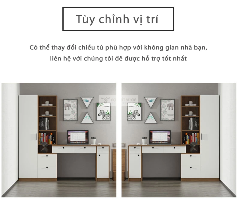 tùy chỉnh hướng phù hợp với các không gian khác nhau của Bàn học kết hợp tủ quần áo tối giản SD133