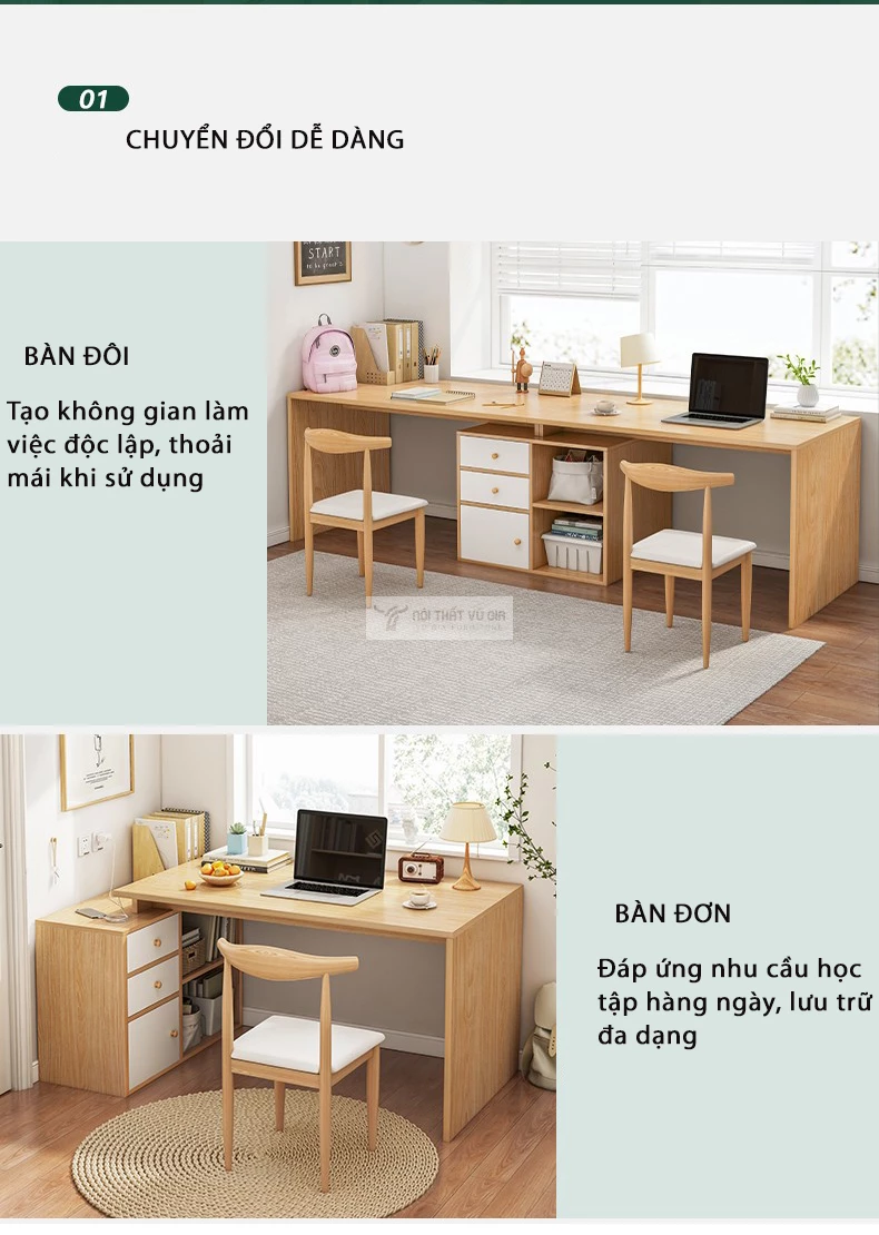 tùy chọn linh hoạt của Bàn học phong cách tối giản SD128 phù hợp với nhiều không gian