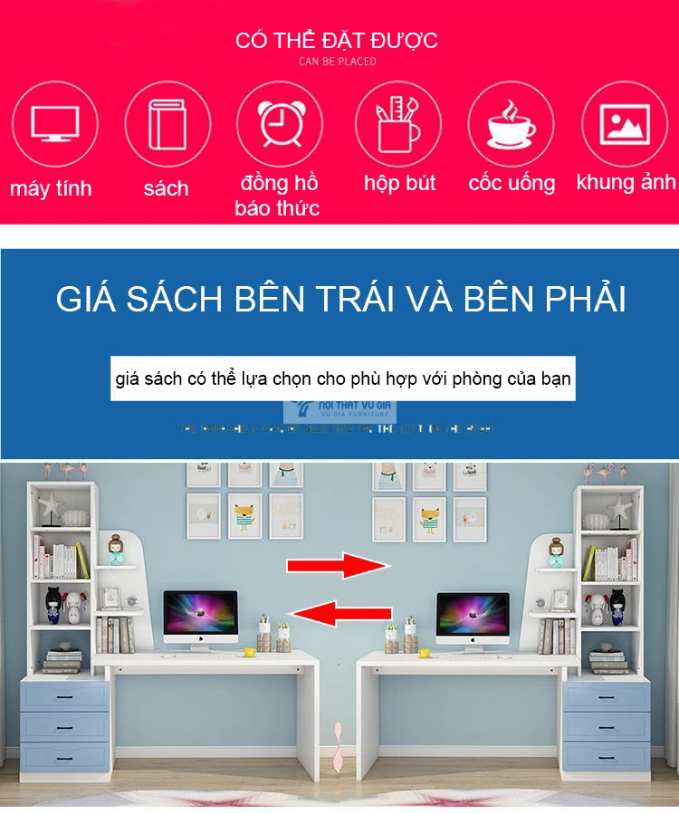 tùy chỉnh hướng linh hoạt với Bàn học sinh cánh buồm kết hợp tủ ngăn kéo SD212