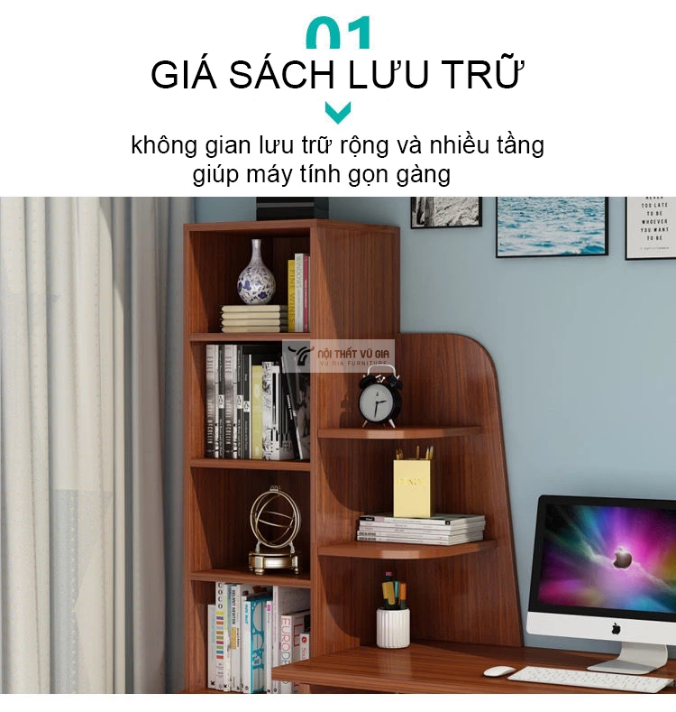 thiết kế giá sách lưu trữ nhiều tầng của Bàn học sinh cánh buồm kết hợp tủ ngăn kéo SD212