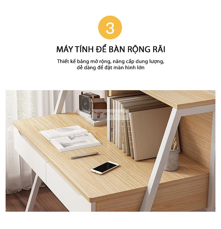 thiết kế mặt bàn rộng rãi của Bàn học sinh chân sắt tích hợp ngăn kéo SD197