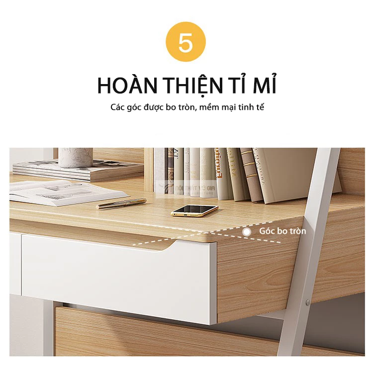 thiết kế bo góc bảo đảm an toàn của Bàn học sinh chân sắt tích hợp ngăn kéo SD197