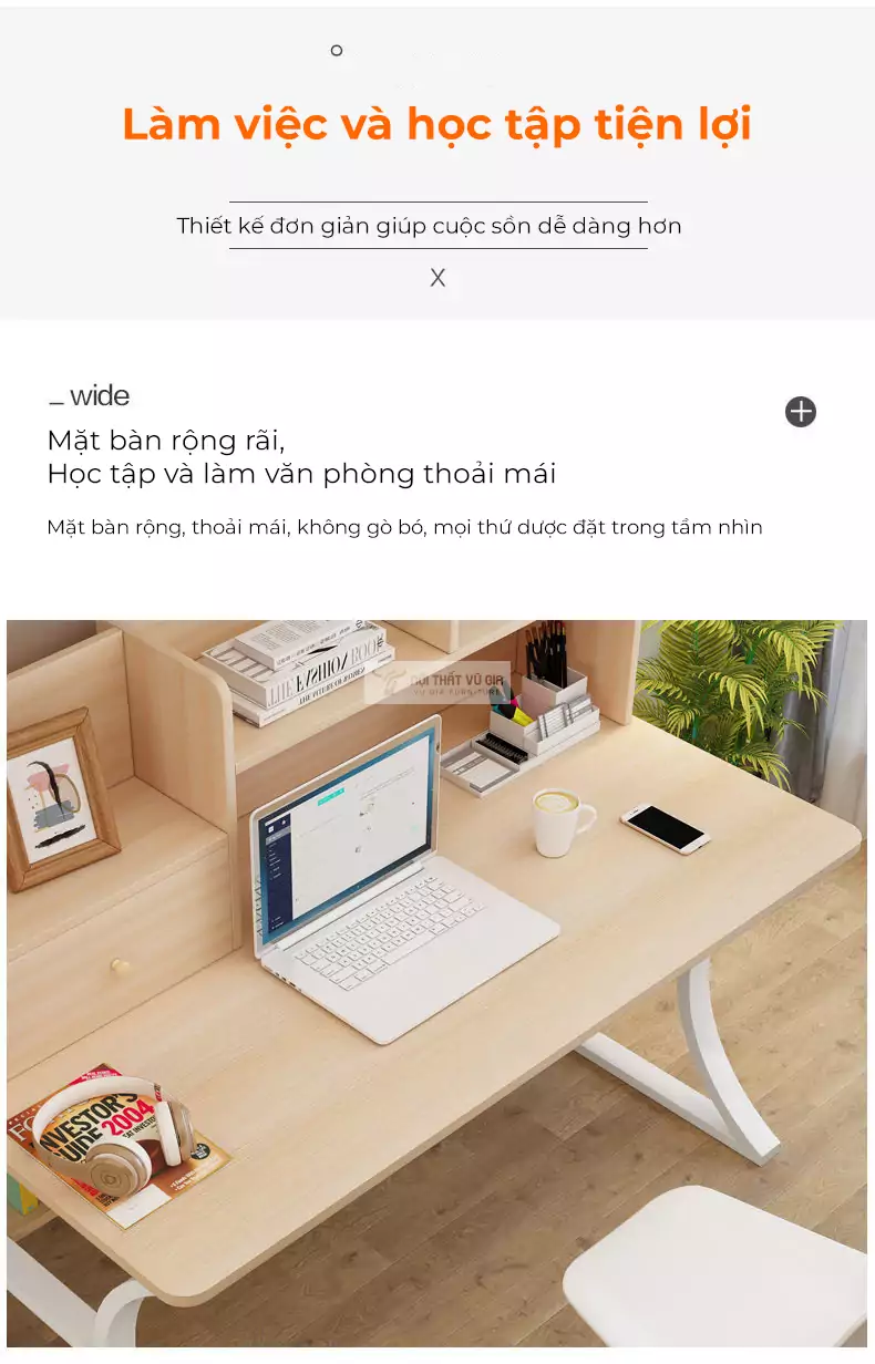 thiết kế mặt bàn rộng rãi của Bàn học sinh chân thép tối giản SD93