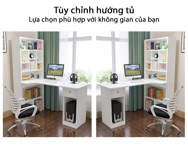 tùy chỉnh linh hoạt với Bàn học sinh chữ L kết hợp giá sách SD195