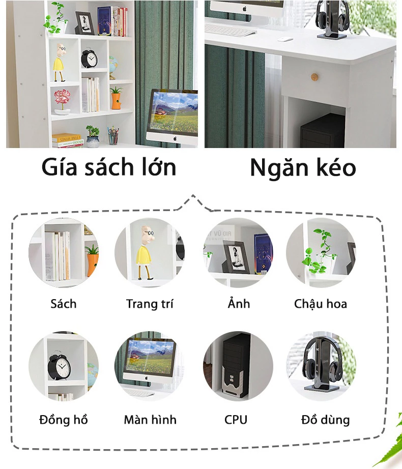 thiết kế giá sách lớn của Bàn học sinh chữ L kết hợp giá sách SD195