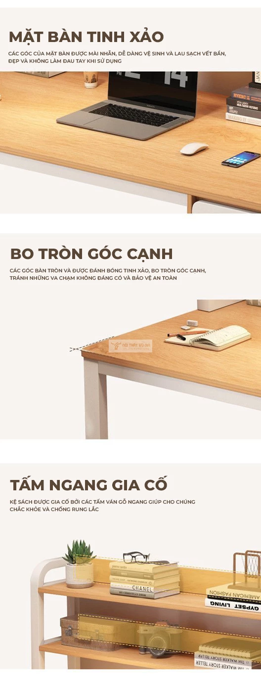 các chi tiết thiết kế tinh tế của Bàn học sinh có giá sách và tủ lưu trữ SD149