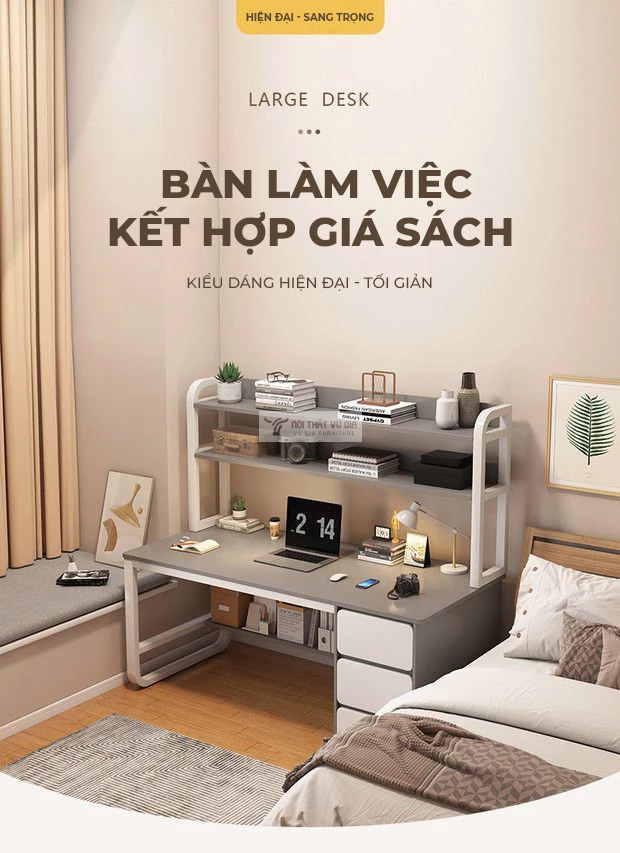 Bàn học sinh có giá sách và tủ lưu trữ SD149