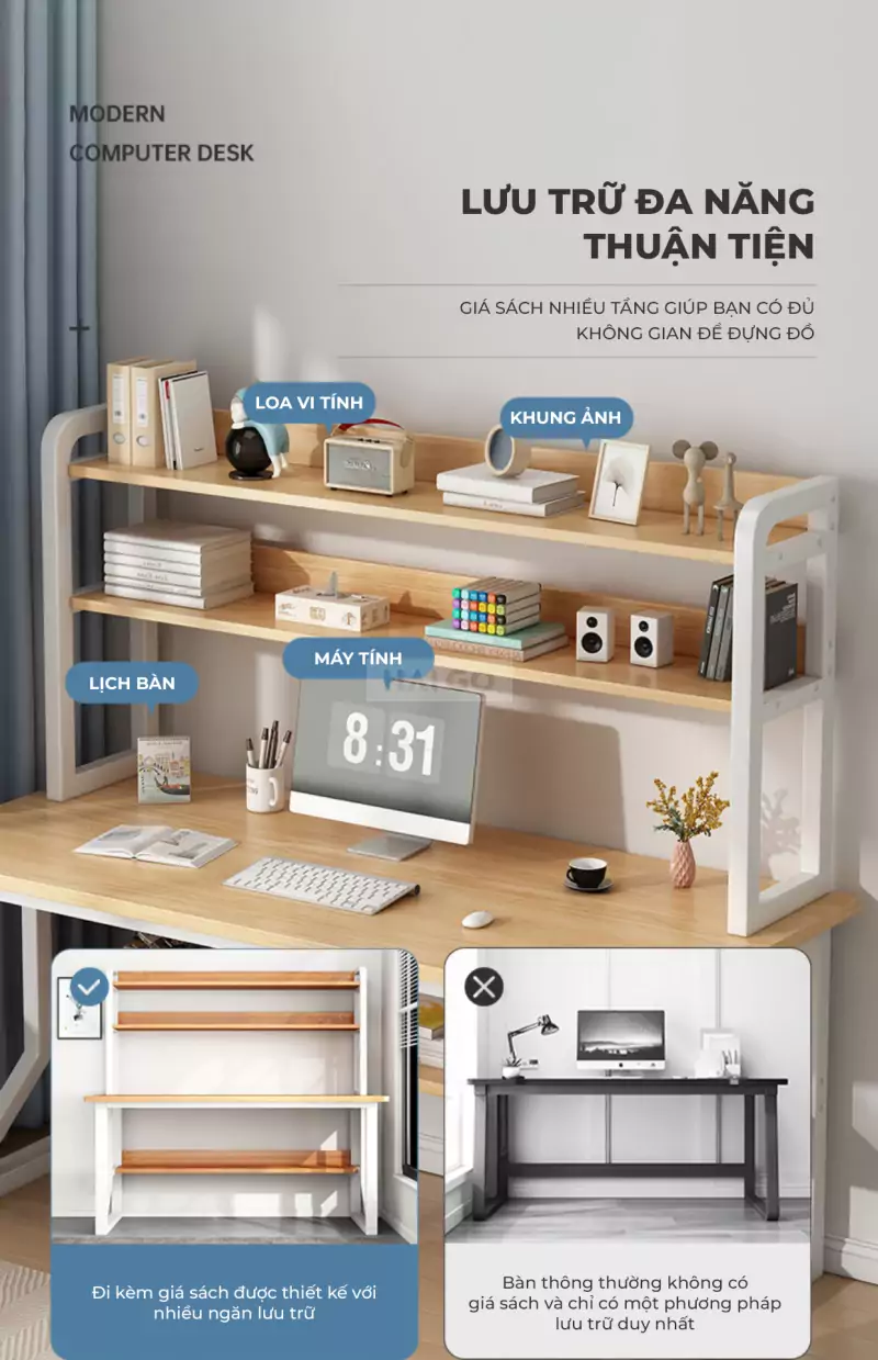 Bàn Học Sinh Đa Năng Tích Hợp Kệ Sách Haigo BHS177