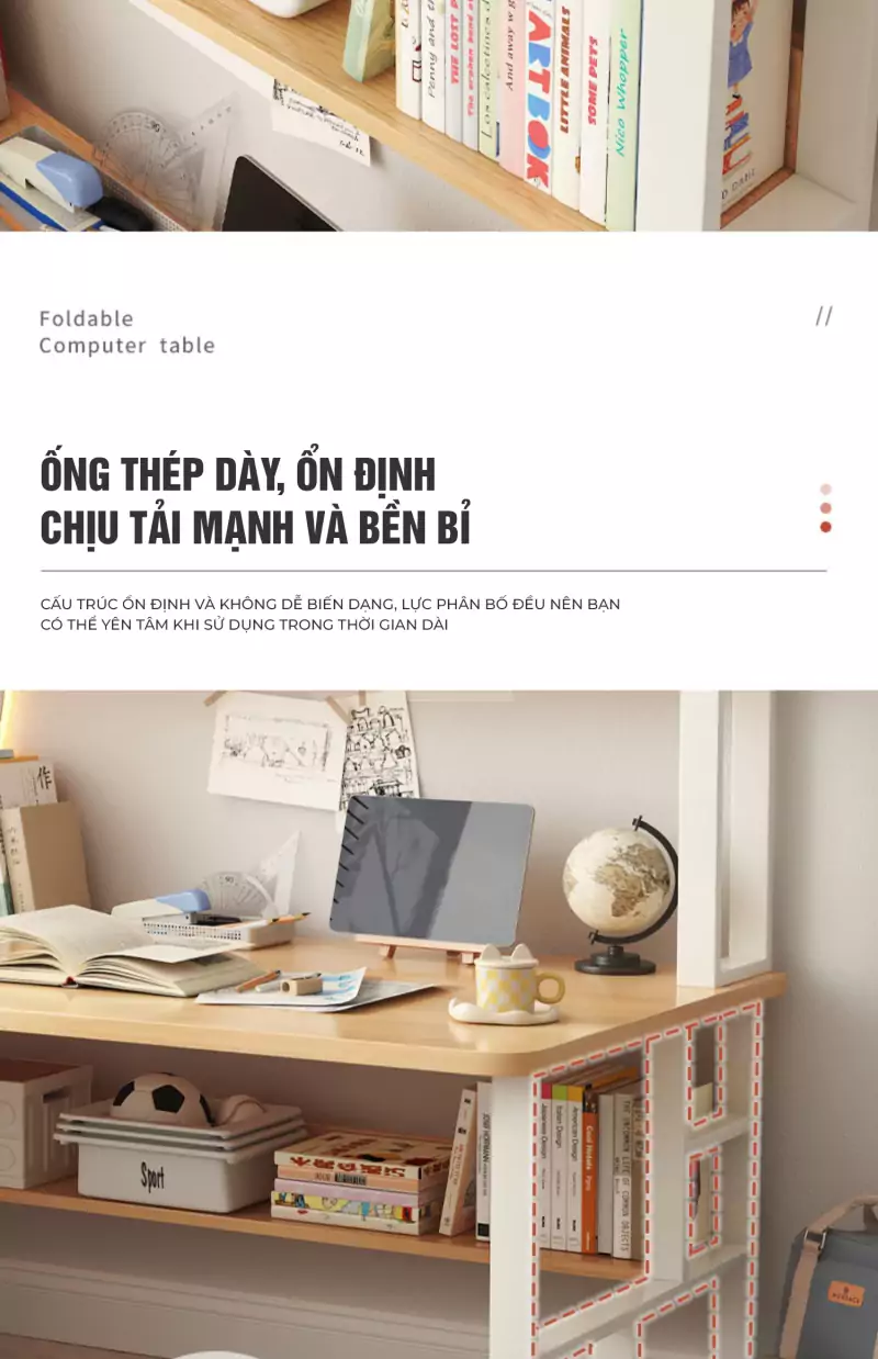 Bàn Học Sinh Đa Năng Tích Hợp Kệ Sách Haigo BHS178