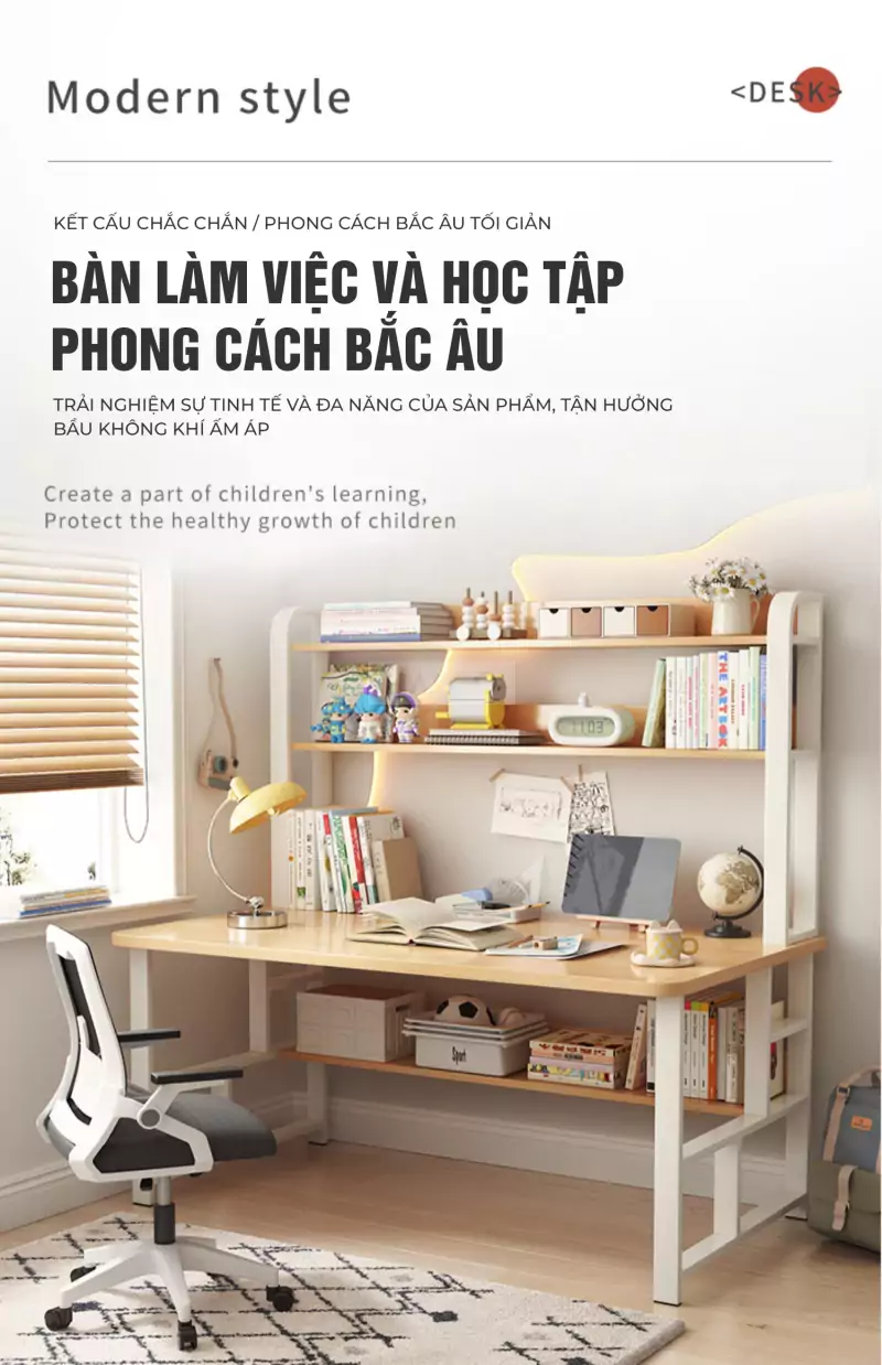 Bàn Học Sinh Đa Năng Tích Hợp Kệ Sách Haigo BHS178