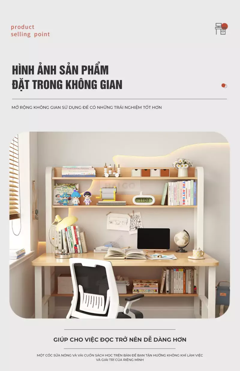 Bàn Học Sinh Đa Năng Tích Hợp Kệ Sách Haigo BHS178