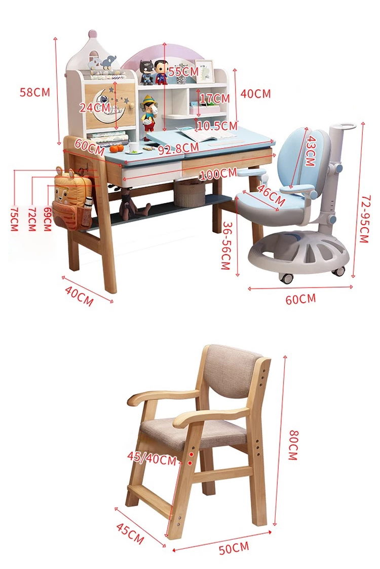 kích thước chi tiết của Bàn học sinh gỗ tự nhiên phong cách hiện đại SD259