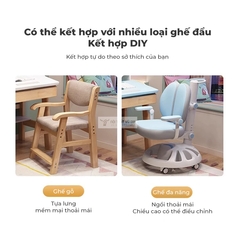 tùy chọn ghế của Bàn học sinh gỗ tự nhiên phong cách hiện đại SD259