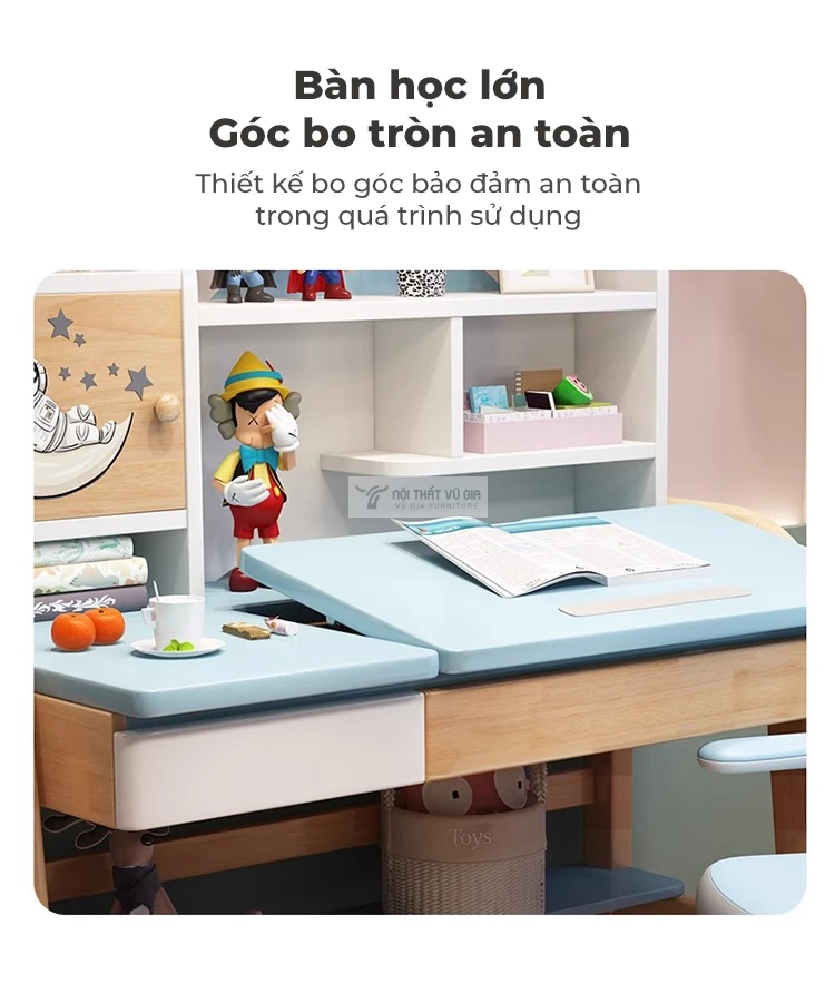 thiết kế bo góc bảo đảm an toàn của Bàn học sinh gỗ tự nhiên phong cách hiện đại SD259
