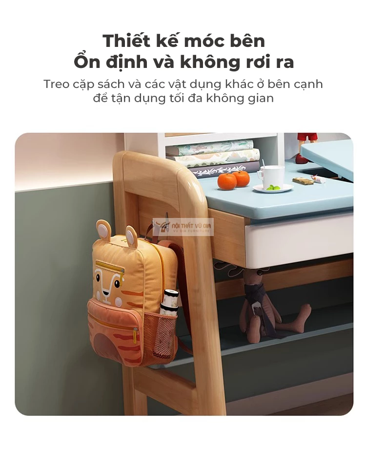 thiết kế móc treo tiện lợi của Bàn học sinh gỗ tự nhiên phong cách hiện đại SD259