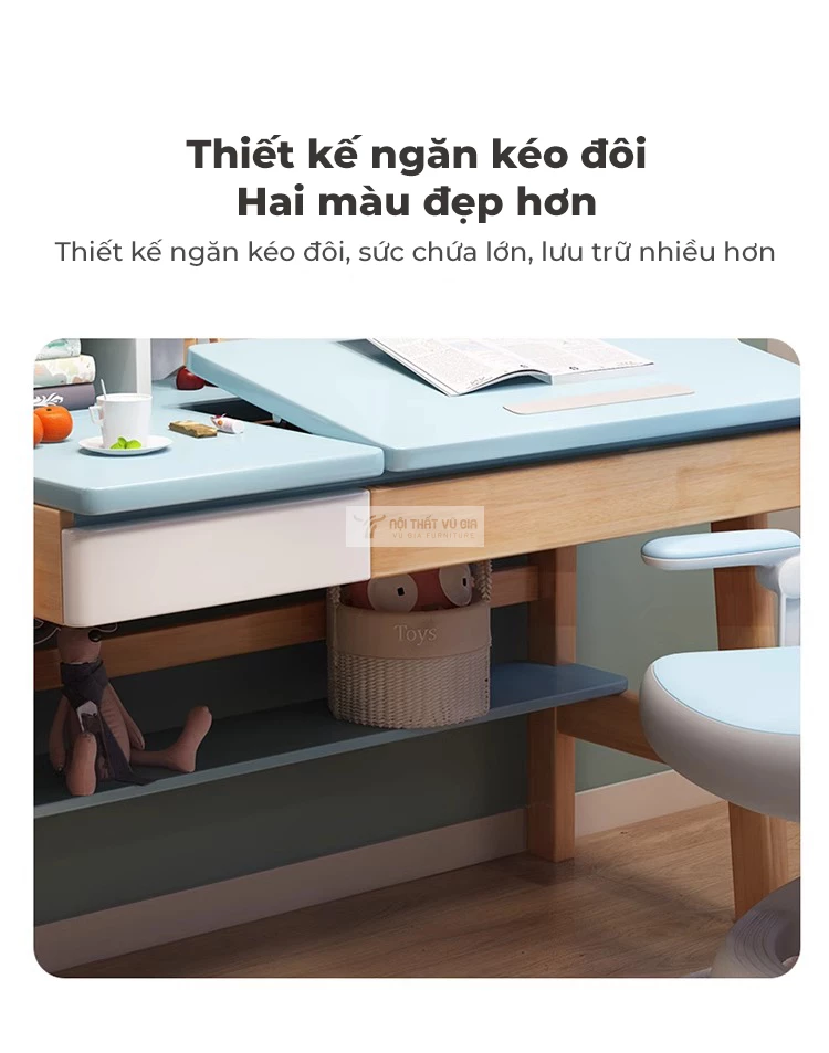 thiết kế ngăn kéo lưu trữ tiện lợi của Bàn học sinh gỗ tự nhiên phong cách hiện đại SD259
