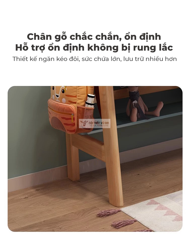 Bàn học sinh gỗ tự nhiên phong cách hiện đại SD259 sử dụng chân gỗ chắc chắn