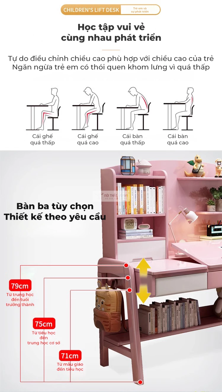 tùy chọn của Bàn học sinh gỗ tự nhiên thiết kế thông minh SD258