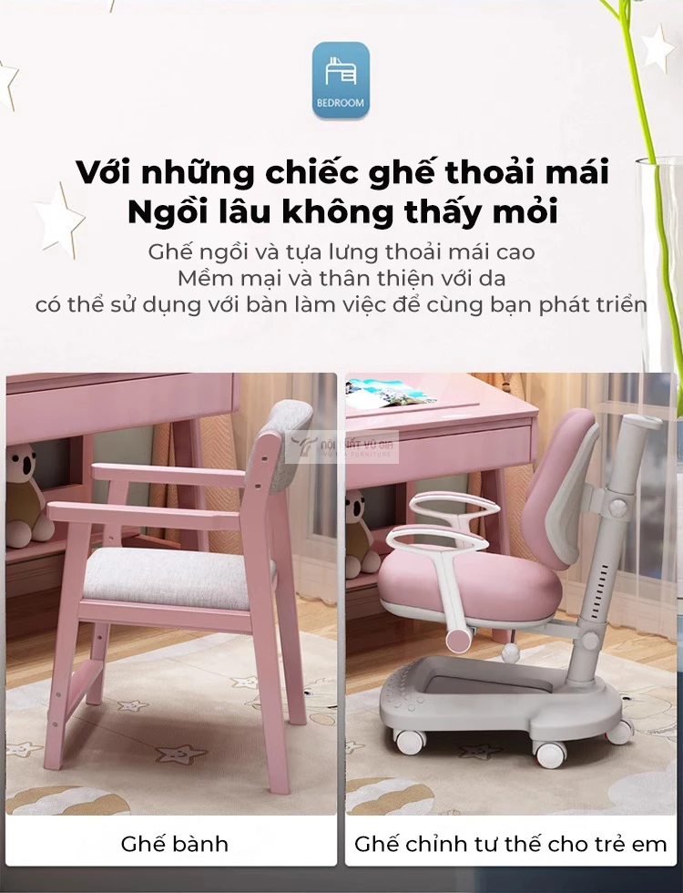 tùy chọn ghế của Bàn học sinh gỗ tự nhiên thiết kế thông minh SD258