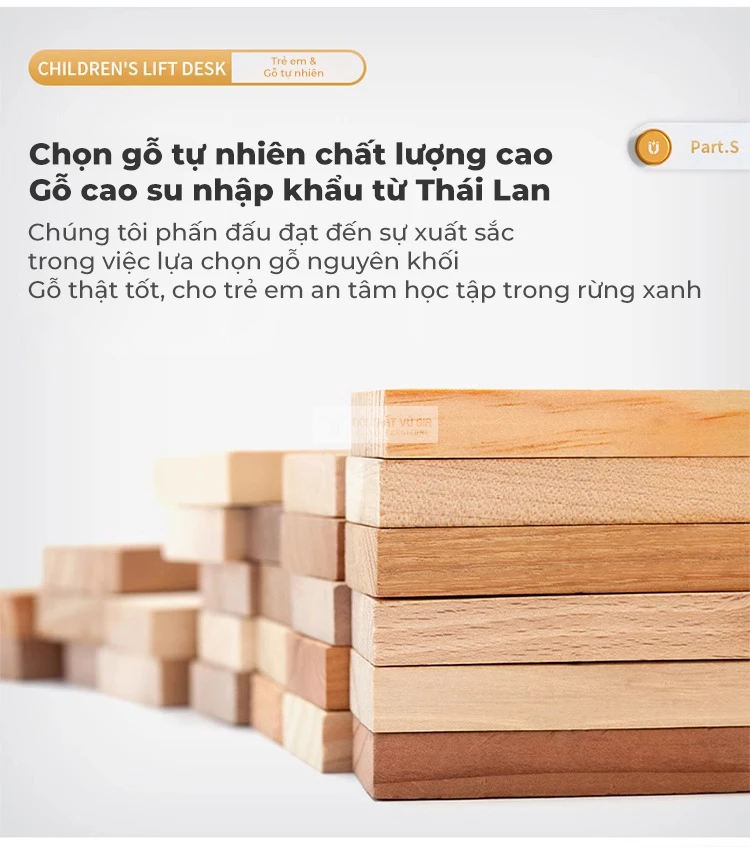chi tiết chất liệu của Bàn học sinh gỗ tự nhiên thiết kế thông minh SD258