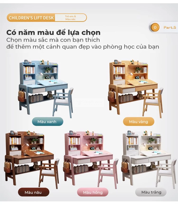 tùy chọn màu sắc của Bàn học sinh gỗ tự nhiên thiết kế thông minh SD258