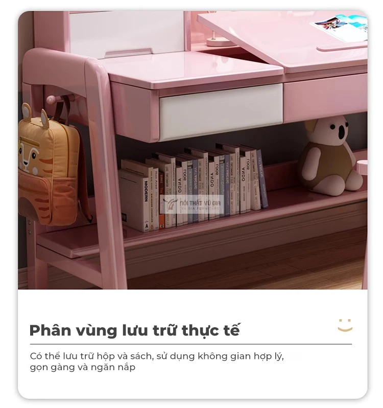 thiết kế phân vùng lưu trữ tiện lợi của Bàn học sinh gỗ tự nhiên thiết kế thông minh SD258