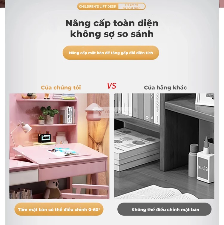 điểm nâng cấp của Bàn học sinh gỗ tự nhiên thiết kế thông minh SD258