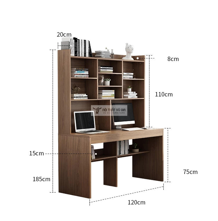 kích thước chi tiết của Bàn học sinh kết hợp giá sách đa năng SD210