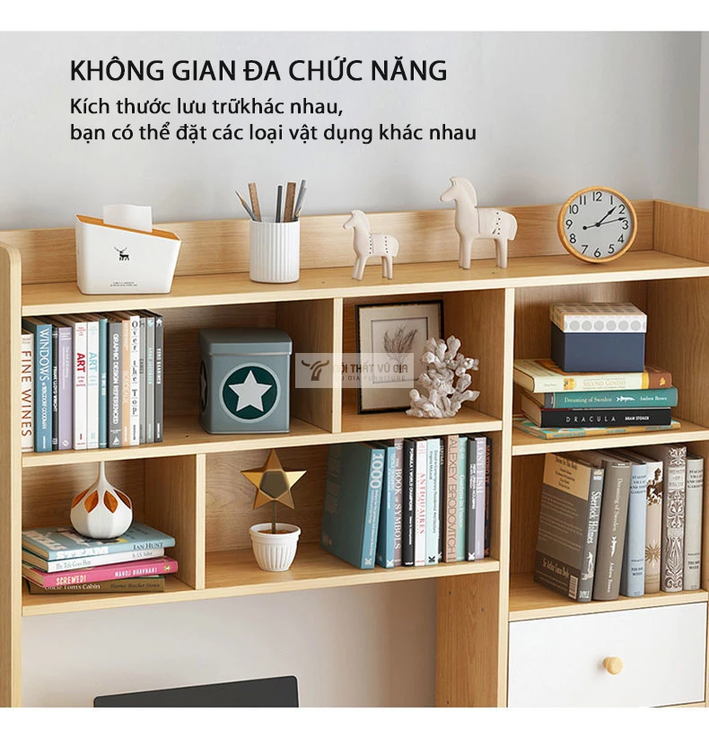 không gian lưu trữ kệ sách đa dạng của Bàn học sinh kết hợp giá sách SD122