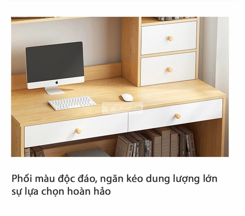 thiết kế phối màu độc đáo của Bàn học sinh kết hợp giá sách SD122