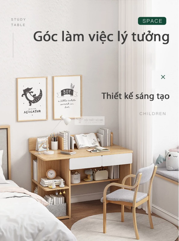 Bàn học sinh kết hợp giá sách SD196