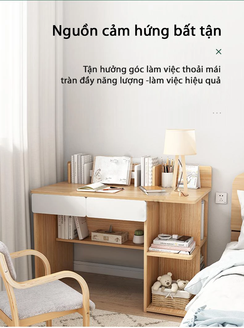 không gian làm việc thoải mái với Bàn học sinh kết hợp giá sách SD196