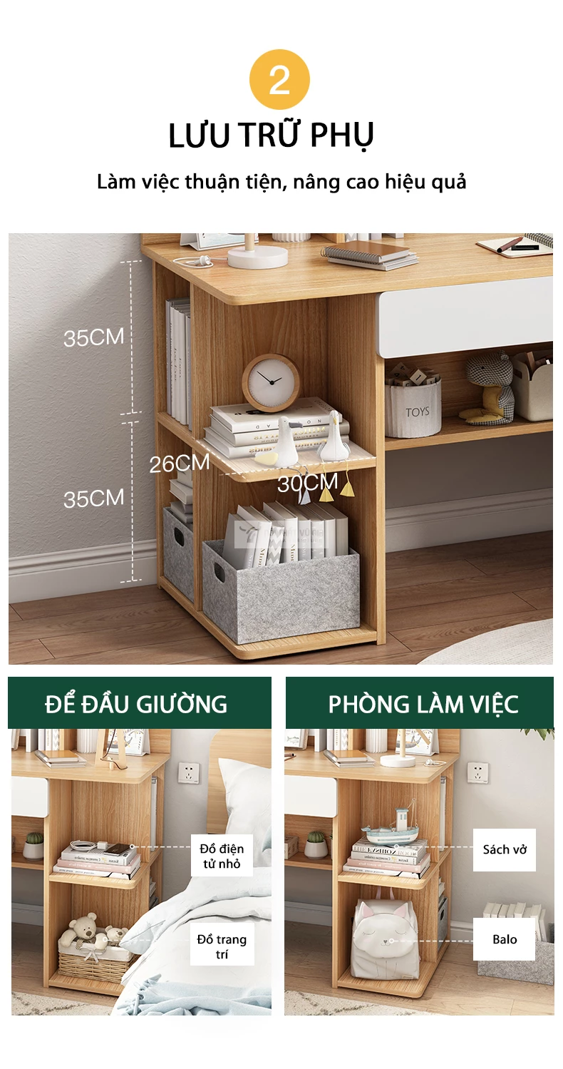 thiết kế tủ lưu trữ mở tiện lợi của Bàn học sinh kết hợp giá sách SD196